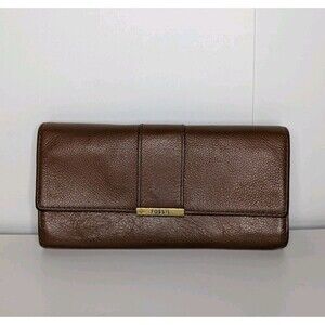 Fossil Brown Leather Farrah FLP  Wallet Clutch RFID